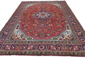 Vintage Red Floral Traditional 8X11 Tabriz Persian Rug