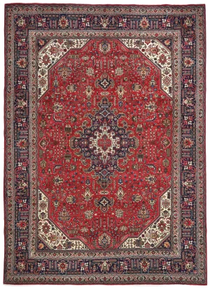 Vintage Red Floral Traditional 8x11 Tabriz Persian Rug