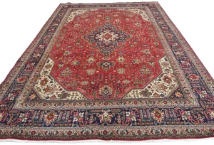 Vintage Red Floral Traditional 8x11 Tabriz Persian Rug