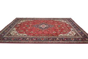 Vintage Red Floral Traditional 8x11 Tabriz Persian Rug