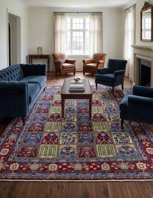 Vintage Blue & Red Floral Garden 10X13 Najafabad Persian Rug