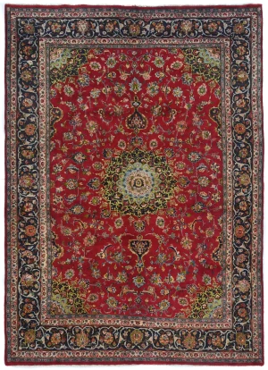 Vintage Red Floral Traditional 8x11 Mashad Persian Rug