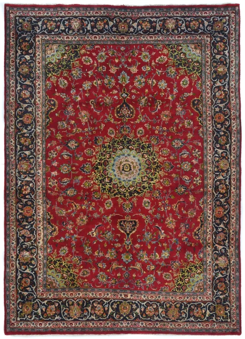Vintage Red Floral Traditional 8x11 Mashad Persian Rug