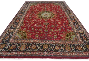 Vintage Red Floral Traditional 8x11 Mashad Persian Rug