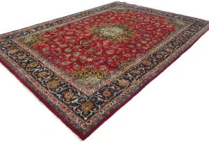 Vintage Red Floral Traditional 8x11 Mashad Persian Rug