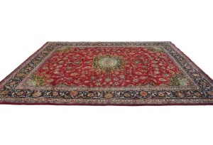 Vintage Red Floral Traditional 8x11 Mashad Persian Rug