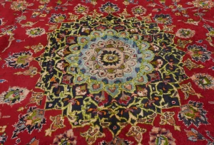 Vintage Red Floral Traditional 8x11 Mashad Persian Rug