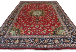 Vintage Red Floral Traditional 8x11 Mashad Persian Rug