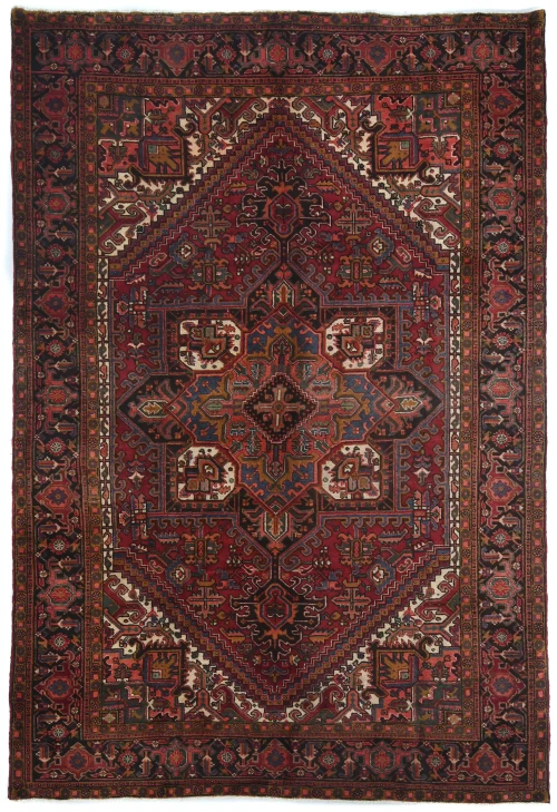 Vintage Red Geometric 8x11 Heriz Persian Rug