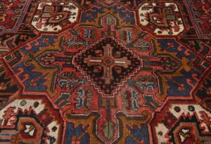 Vintage Red Geometric 8x11 Heriz Persian Rug