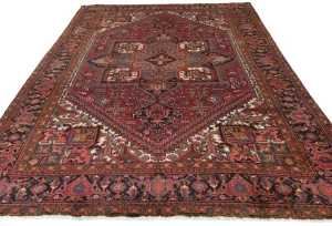 Vintage Red Geometric 8x11 Heriz Persian Rug