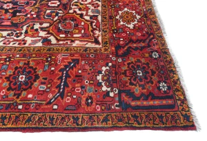 Vintage Red Floral 8x12 Heriz Persian Oriental Rug