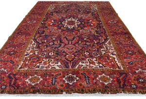 Vintage Red Floral 8x12 Heriz Persian Oriental Rug