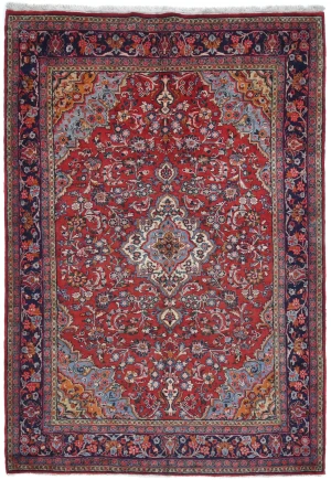 Vintage Red Floral 6'4 X 9'10 Hamedan Persian Rug