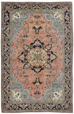 Vintage Blush Pink Geometric Traditional 7X10 Tabriz Persian Rug