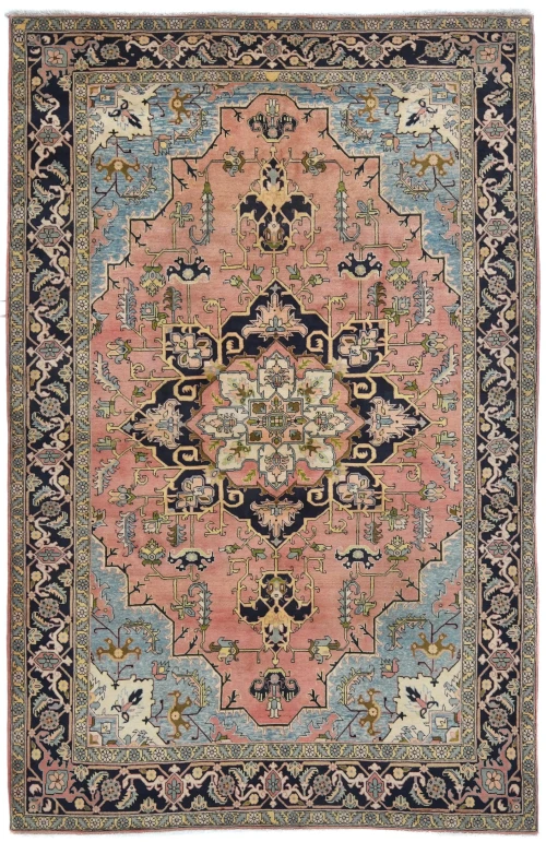 Vintage Blush Pink Geometric Traditional 7X10 Tabriz Persian Rug