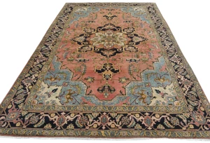 Vintage Blush Pink Geometric Traditional 7X10 Tabriz Persian Rug