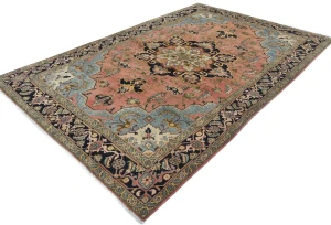 Vintage Blush Pink Geometric Traditional 7X10 Tabriz Persian Rug