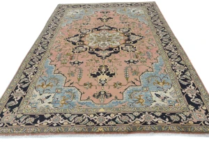 Vintage Blush Pink Geometric Traditional 7X10 Tabriz Persian Rug