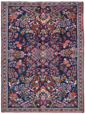 Vintage Navy Blue Traditional 7X10 Hamedan Persian Rug