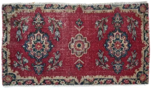 Semi Antique Muted Red Floral 1'8X2'11 Distressed Oriental Rug