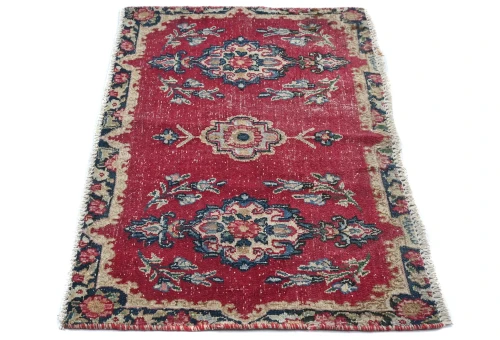 Semi Antique Muted Red Floral 1'8X2'11 Distressed Oriental Rug