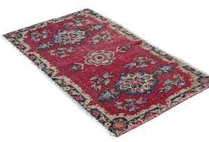 Semi Antique Muted Red Floral 1'8X2'11 Distressed Oriental Rug