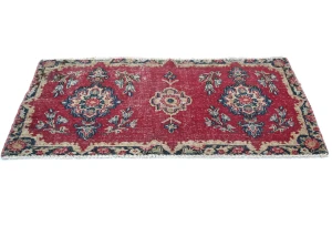 Semi Antique Muted Red Floral 1'8X2'11 Distressed Oriental Rug
