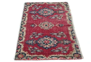 Semi Antique Muted Red Floral 1'8X2'11 Distressed Oriental Rug