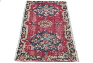 Semi Antique Muted Floral 2X3 Distressed Oriental Rug