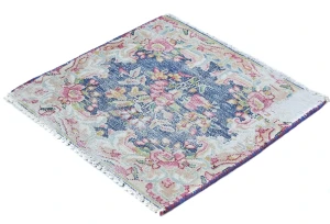 Semi Antique Muted Floral 1'5X1'6 Distressed Oriental Square Rug