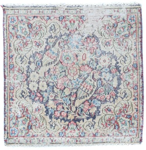 Semi Antique Muted Floral 1'7X1'8 Distressed Oriental Square Rug