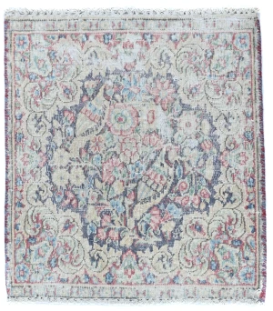 Semi Antique Muted Floral 1'7X1'8 Distressed Oriental Square Rug
