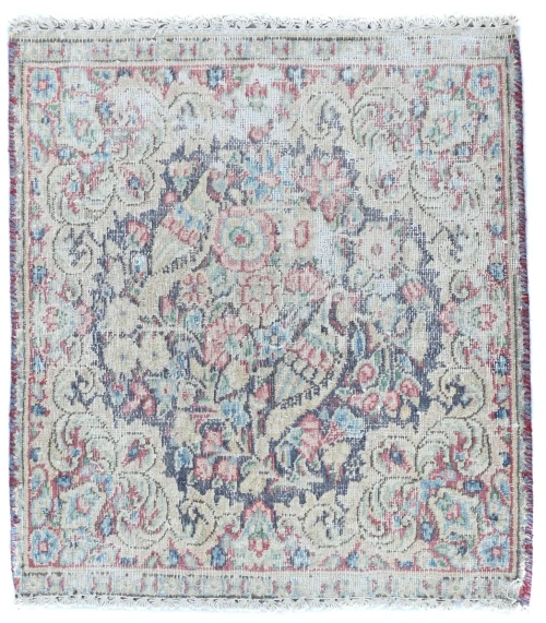 Semi Antique Muted Floral 1'7X1'8 Distressed Oriental Square Rug