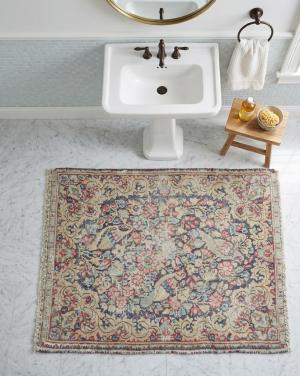 Semi Antique Muted Floral 1'7X1'8 Distressed Oriental Square Rug