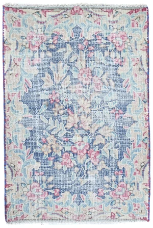 Semi Antique Muted Floral 1'6X2'3 Distressed Vintage Oriental Rug