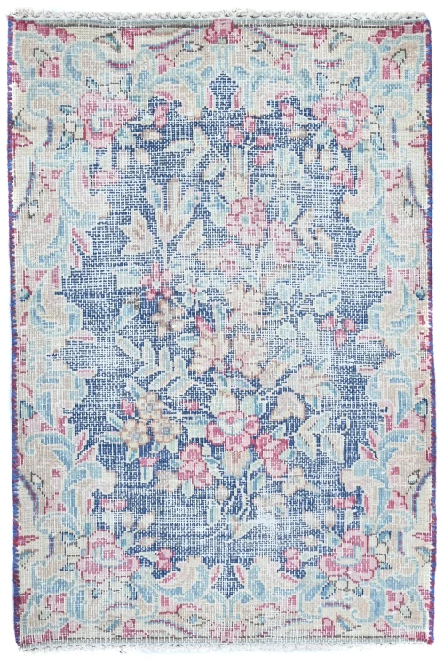Semi Antique Muted Floral 1'6X2'3 Distressed Vintage Oriental Rug