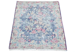 Semi Antique Muted Floral 1'6X2'3 Distressed Vintage Oriental Rug