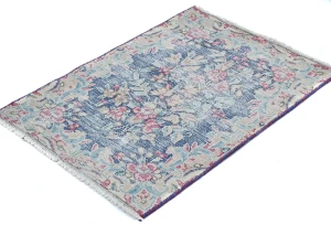 Semi Antique Muted Floral 1'6X2'3 Distressed Vintage Oriental Rug