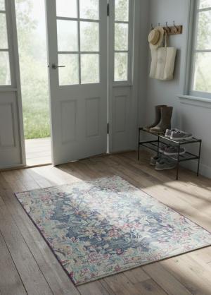 Semi Antique Muted Floral 1'6X2'3 Distressed Vintage Oriental Rug