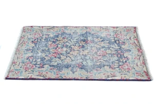 Semi Antique Muted Floral 1'6X2'3 Distressed Vintage Oriental Rug