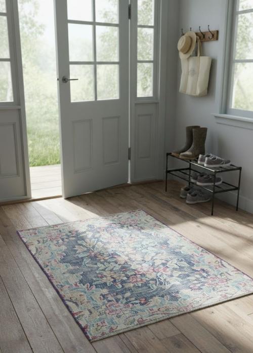 Semi Antique Muted Floral 1'6X2'3 Distressed Vintage Oriental Rug