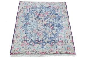 Semi Antique Muted Floral 1'6X2'3 Distressed Vintage Oriental Rug