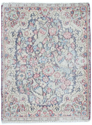 Semi Antique Muted Floral 1'7 X 2'3 Distressed Oriental Rug