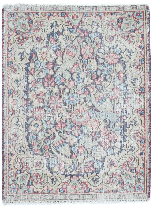 Semi Antique Muted Floral 1'7 X 2'3 Distressed Oriental Rug