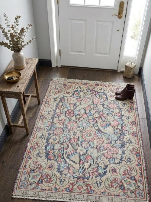 Semi Antique Muted Floral 1'7 X 2'3 Distressed Oriental Rug