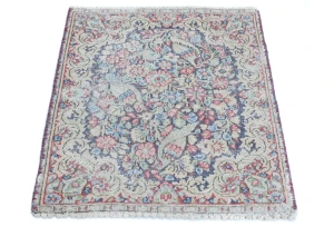 Semi Antique Muted Floral 1'7 X 2'3 Distressed Oriental Rug