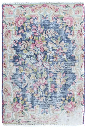 Semi Antique Muted Floral 1'6X2'2 Distressed Vintage Oriental Rug