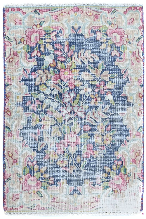 Semi Antique Muted Floral 1'6X2'2 Distressed Vintage Oriental Rug