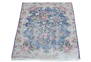 Semi Antique Muted Floral 1'6X2'2 Distressed Vintage Oriental Rug